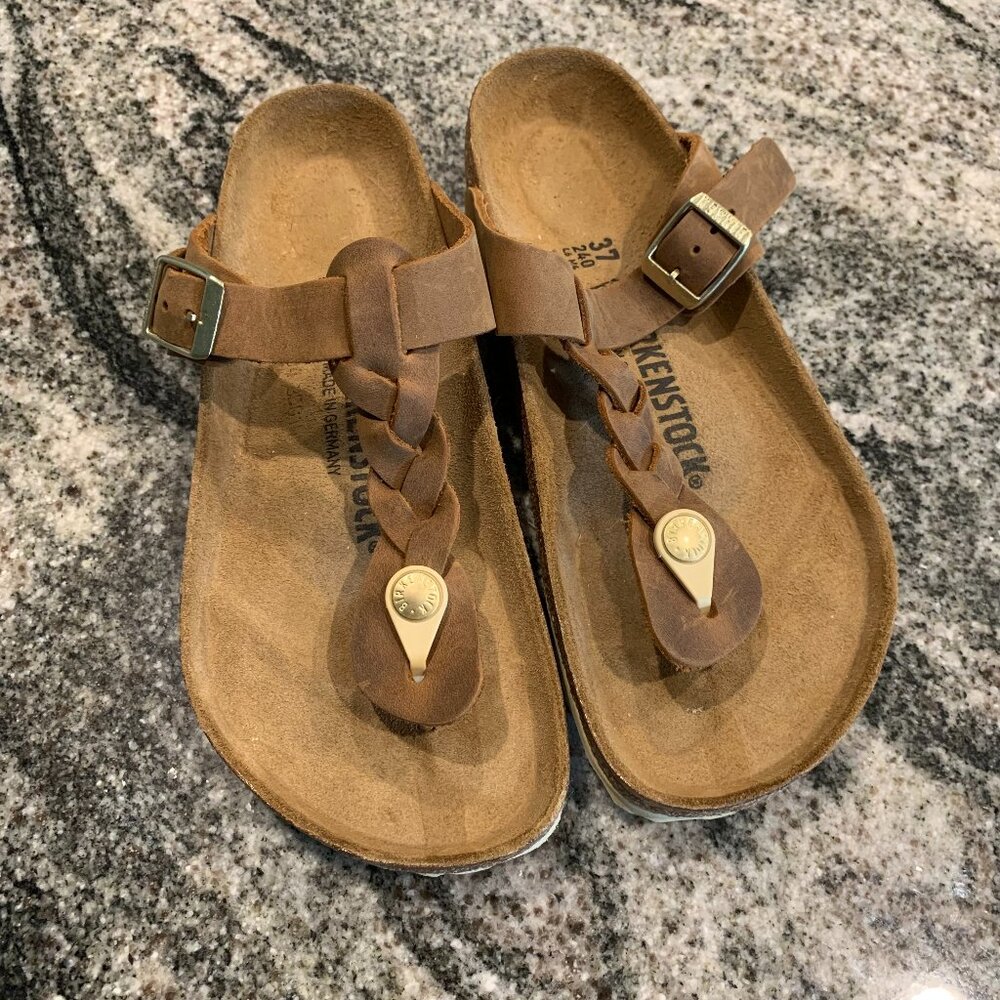 Birkenstock Gizeh Oiled Leather Cognac Sandal, sz 37 (Women's 6)